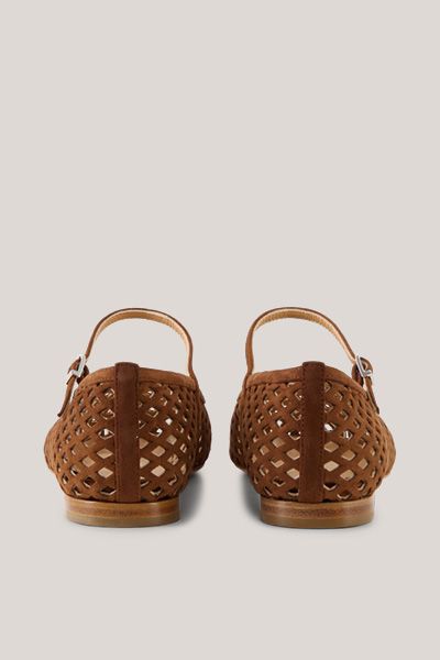 Perforierte Mary-Jane-Ballerinas aus Veloursleder