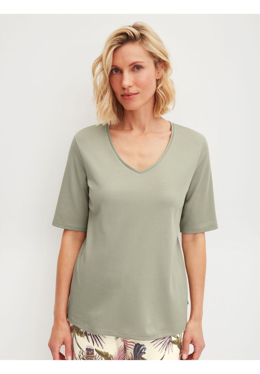 Weiches Interlock-Baumwollshirt mit V-Ausschnitt