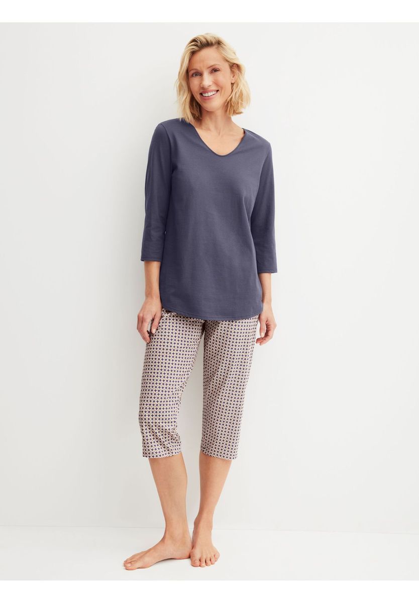 Bequemes Baumwoll-Pyjama-Set mit V-Ausschnitt
