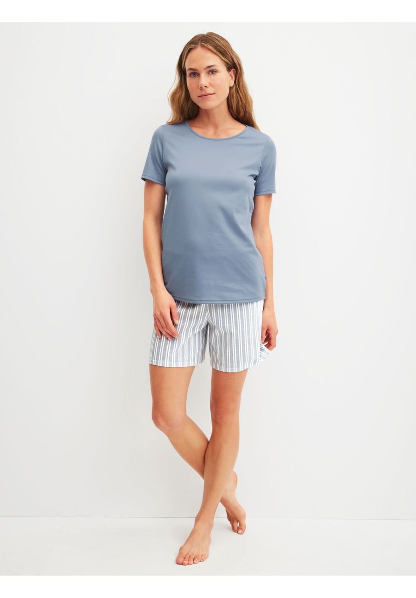 Kurzärmeliges gestreiftes Baumwoll-Pyjama-Set