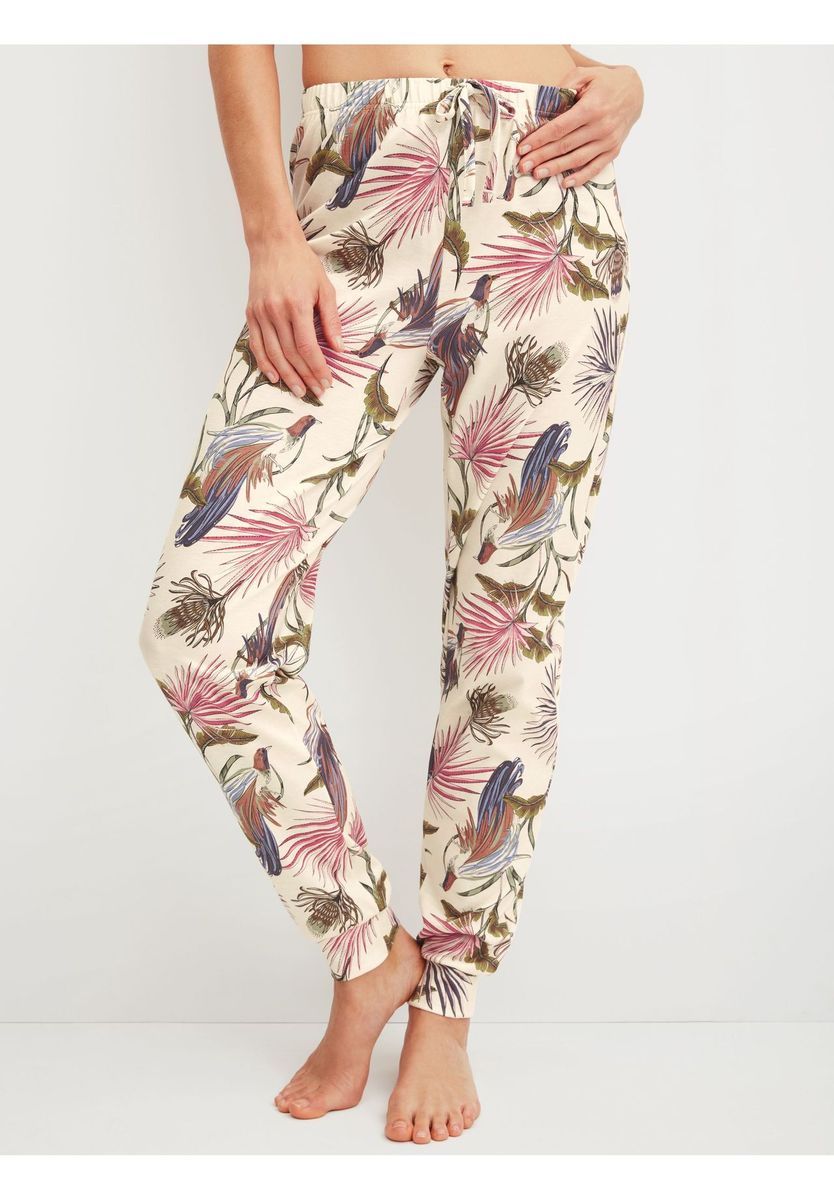 Pyjamahose mit floralem Print und Bündchen