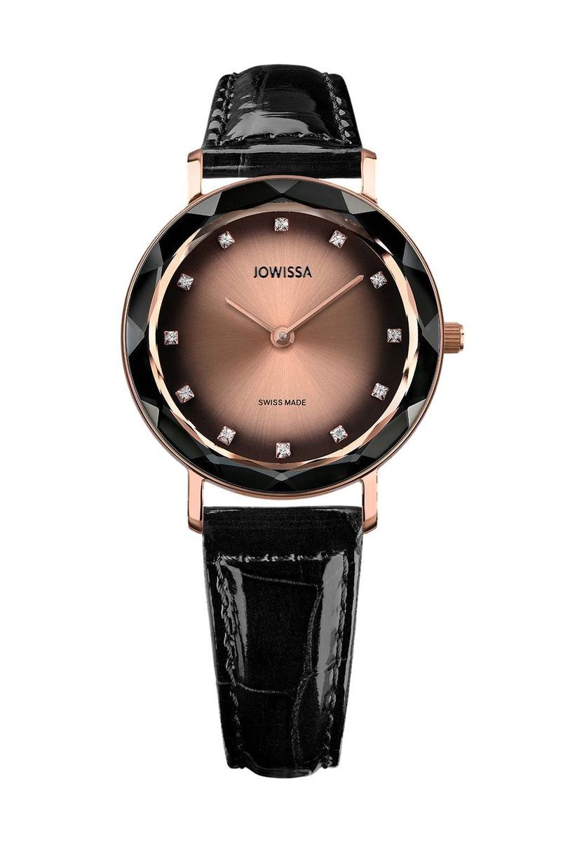 Elegante Lederuhr mit facettiertem Kristall