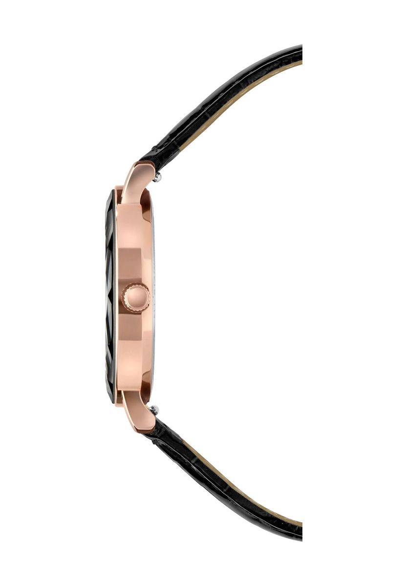Elegante Lederuhr mit facettiertem Kristall