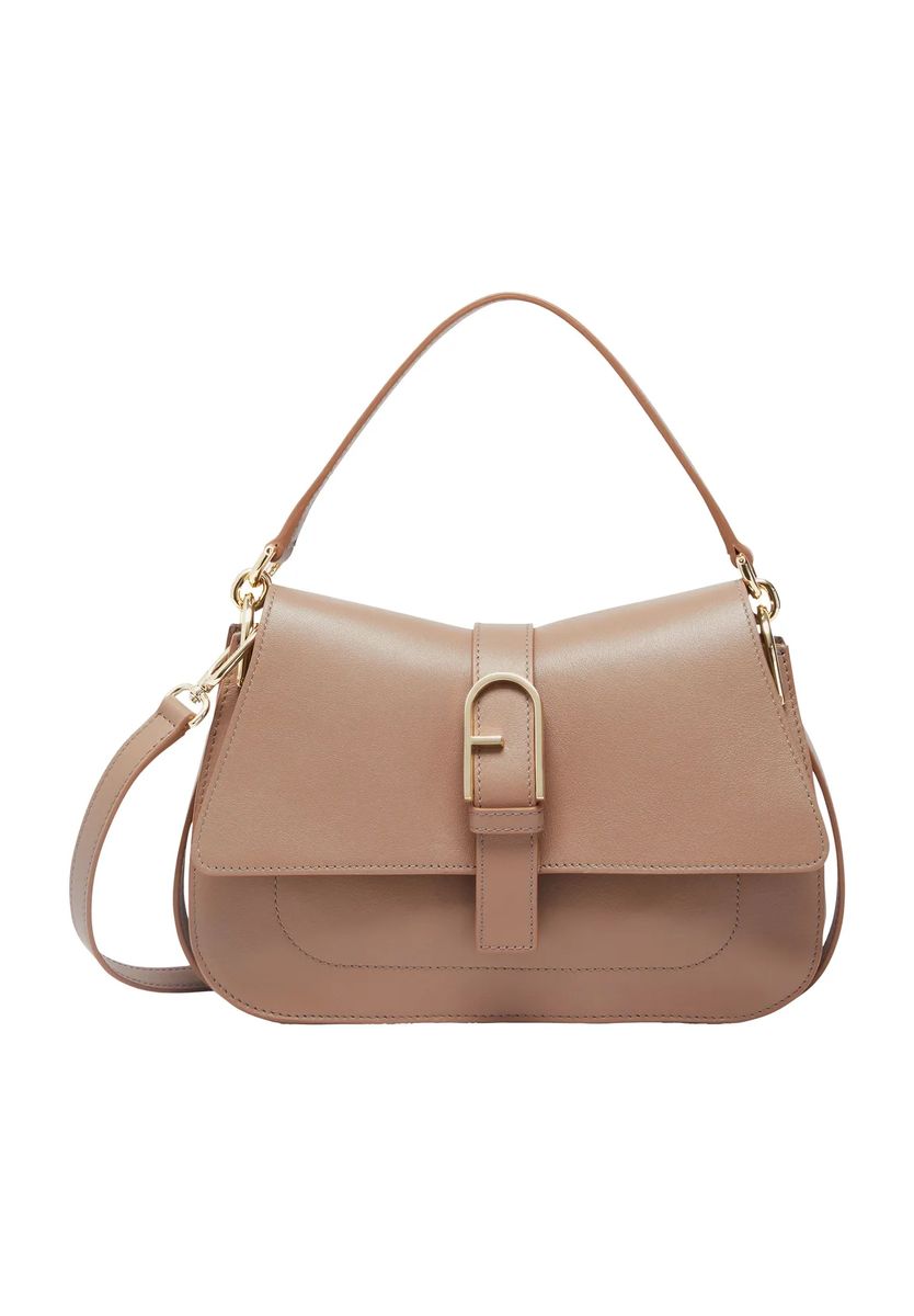 Strukturierte Leder-Handtasche mit Klappe