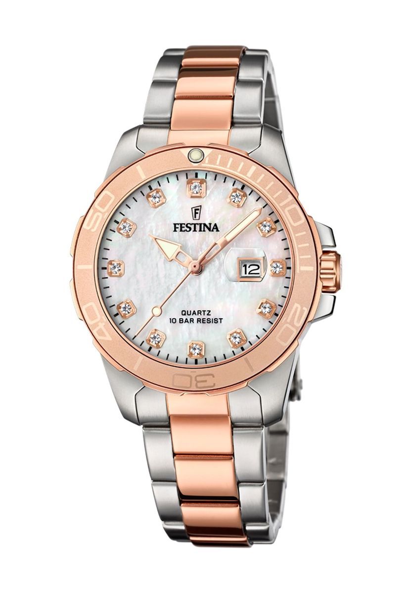 Elegante Perlmutt-Uhr mit Kristallen