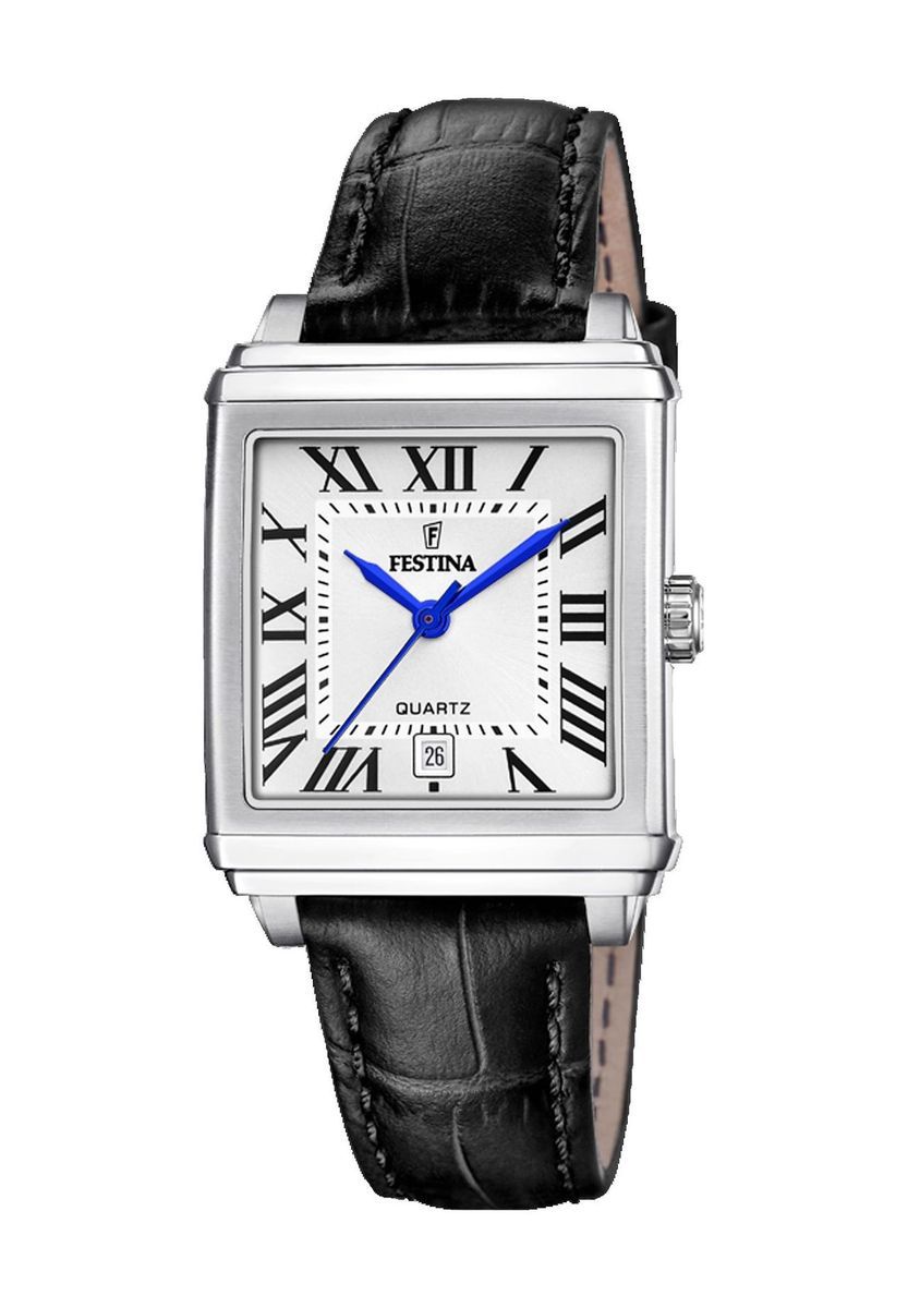 Quadratische Lederuhr mit römischen Ziffern