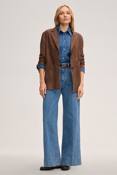 Feminine Jeansbluse mit Kellerfalte