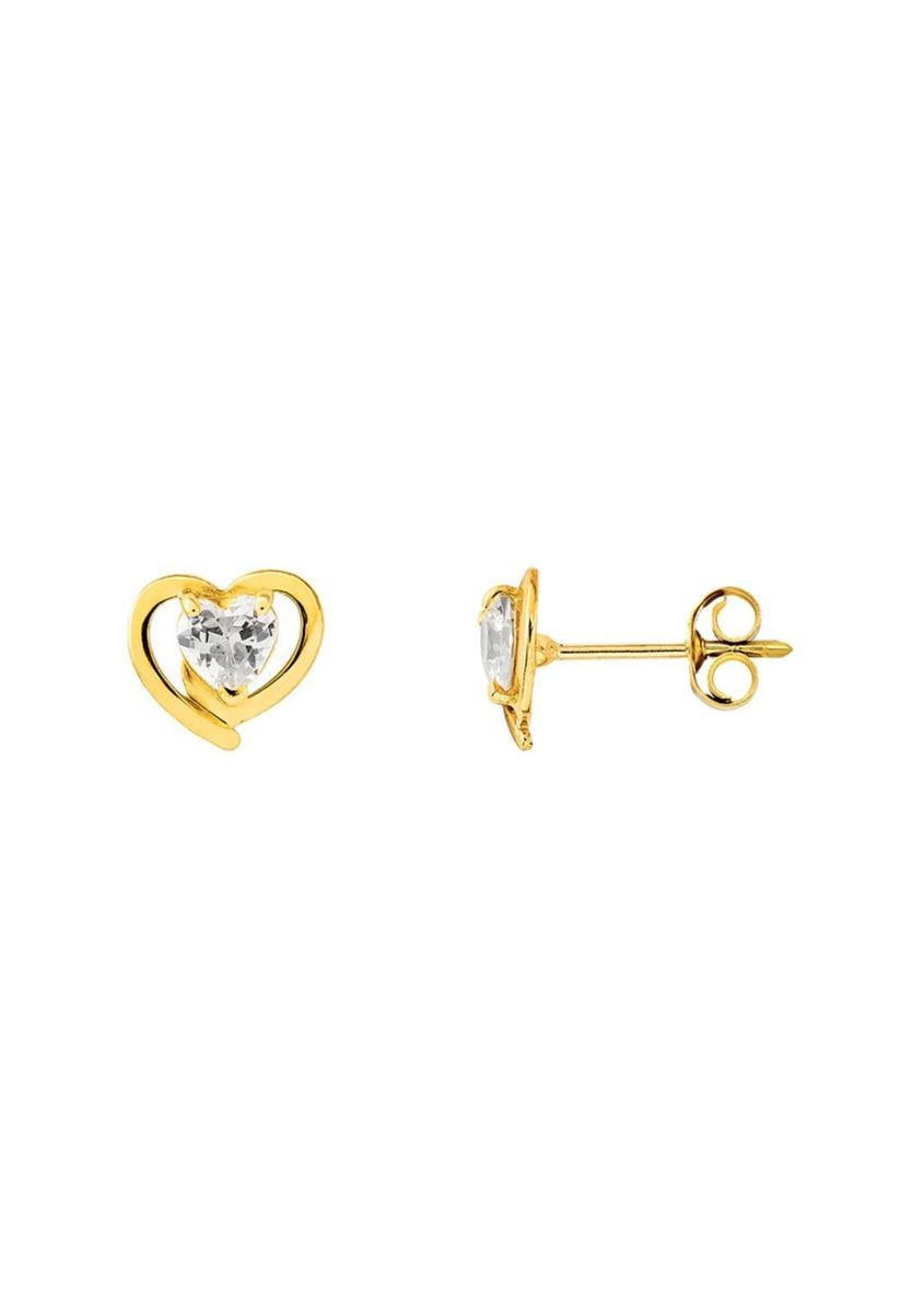 Herz-Ohrstecker aus Gelbgold mit Zirkonia