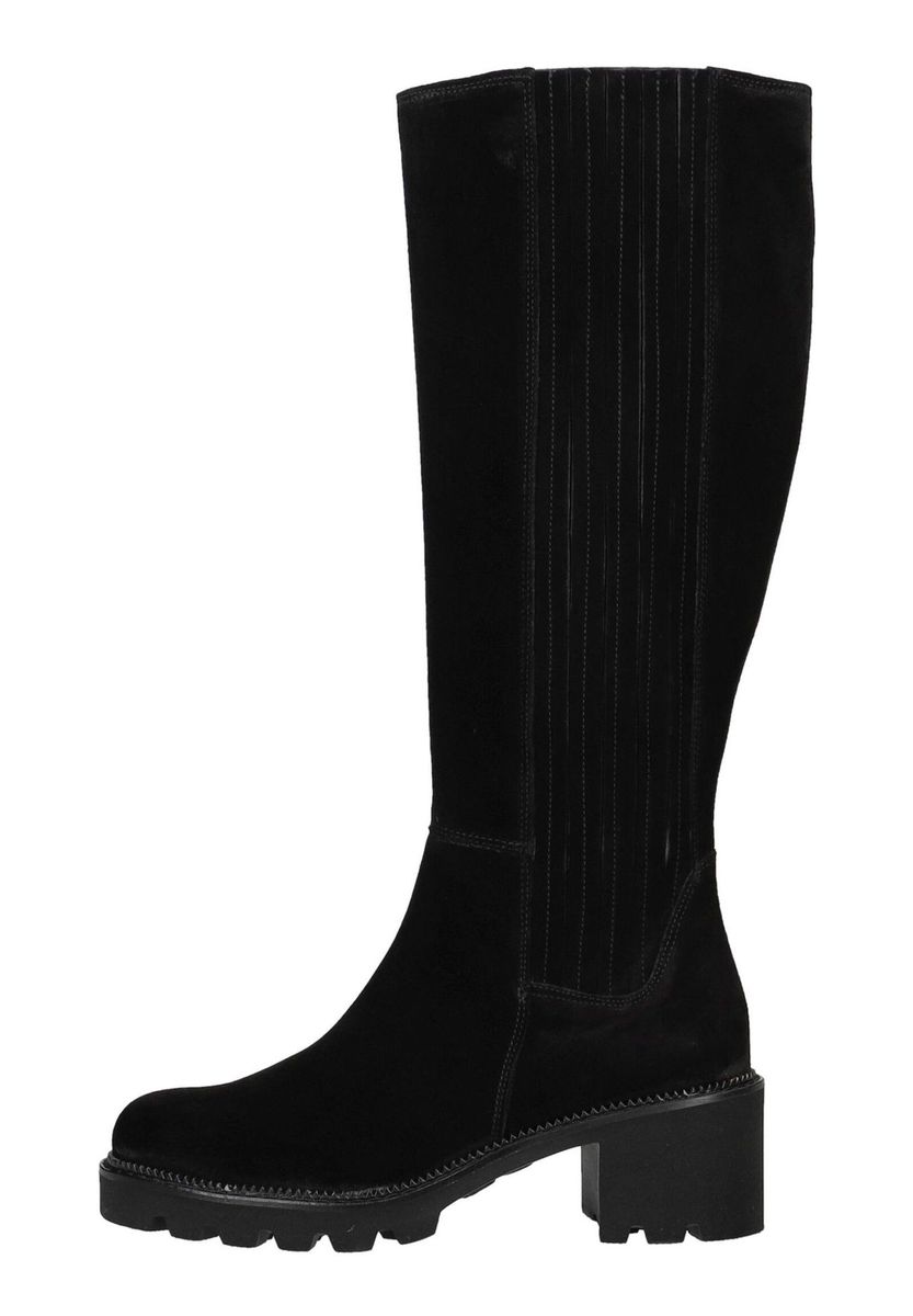 Kniehohe Velourslederstiefel mit Profilsohle