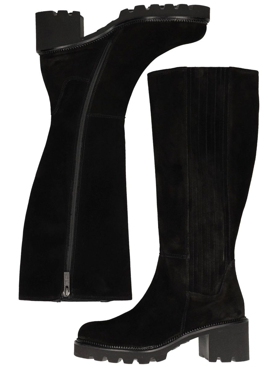 Kniehohe Velourslederstiefel mit Profilsohle