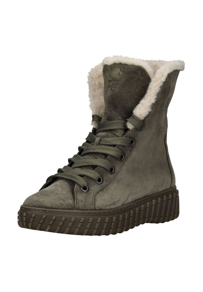 Schnürstiefelette mit Lammfellfutter aus Veloursleder