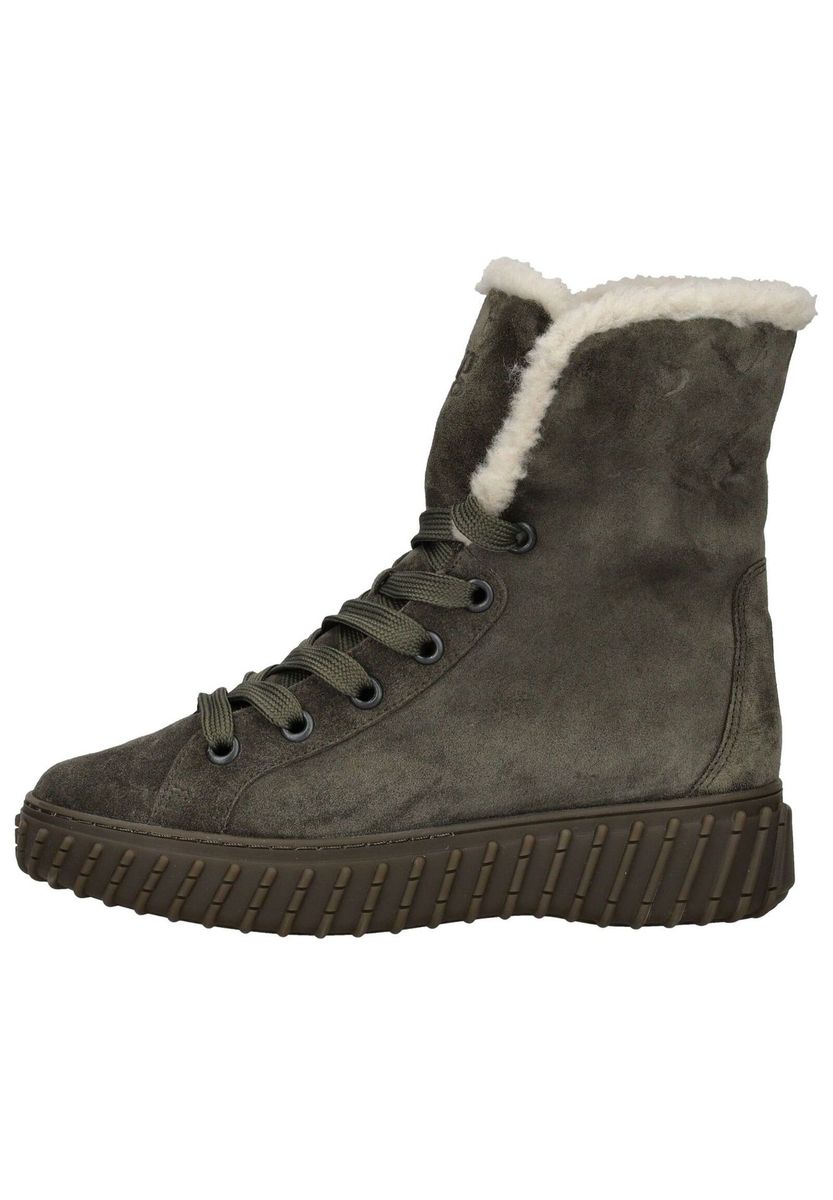 Schnürstiefelette mit Lammfellfutter aus Veloursleder