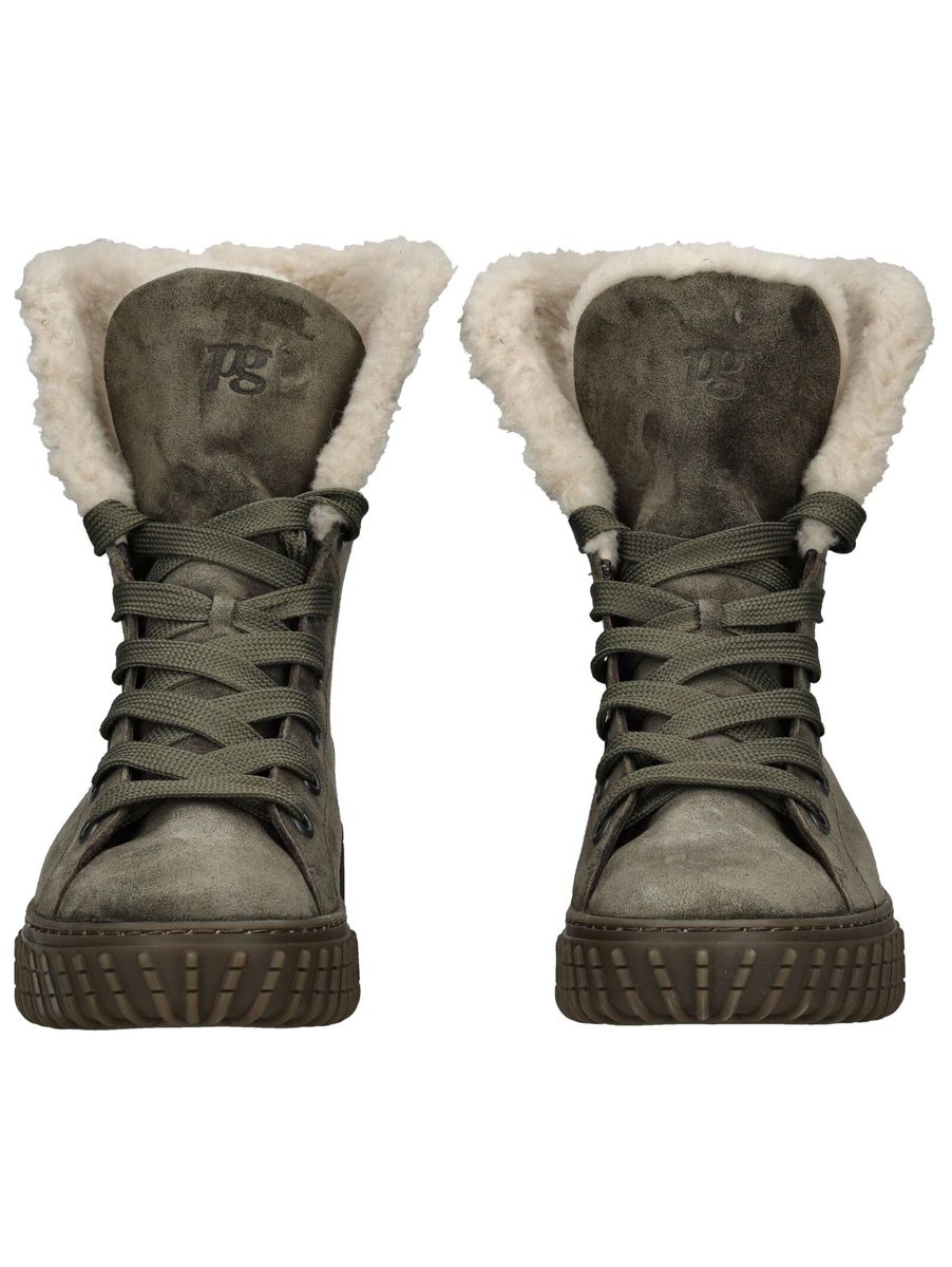 Schnürstiefelette mit Lammfellfutter aus Veloursleder
