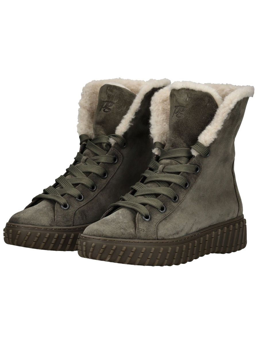 Schnürstiefelette mit Lammfellfutter aus Veloursleder