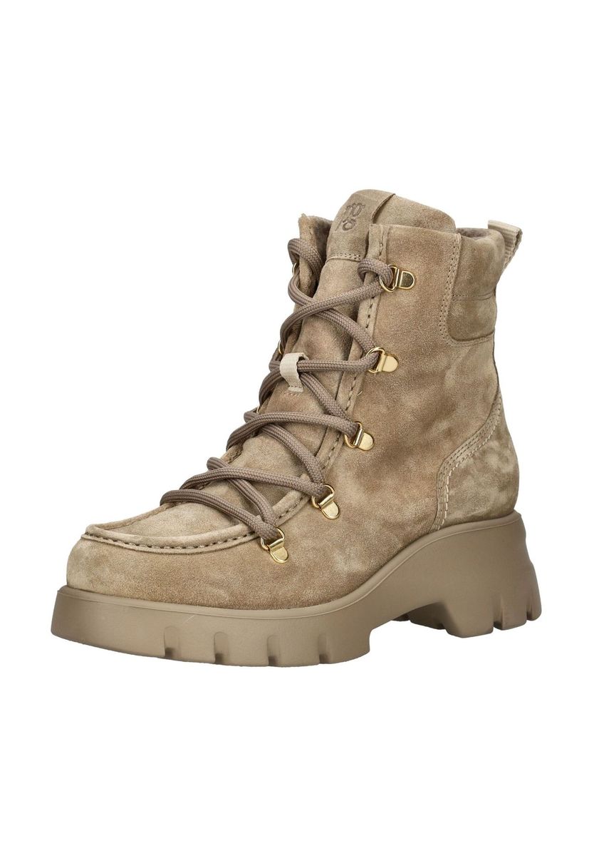 Veloursleder-Schnürstiefeletten mit Plateausohle