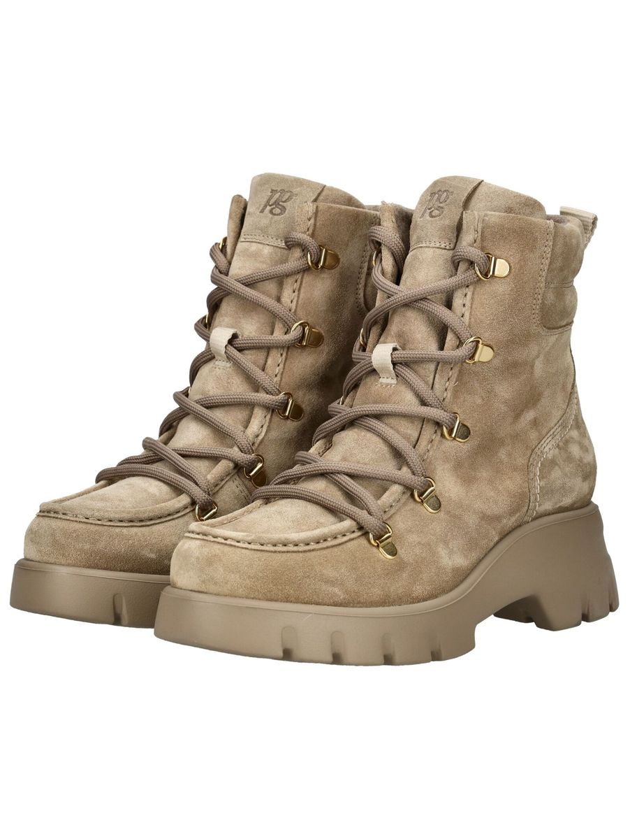 Veloursleder-Schnürstiefeletten mit Plateausohle
