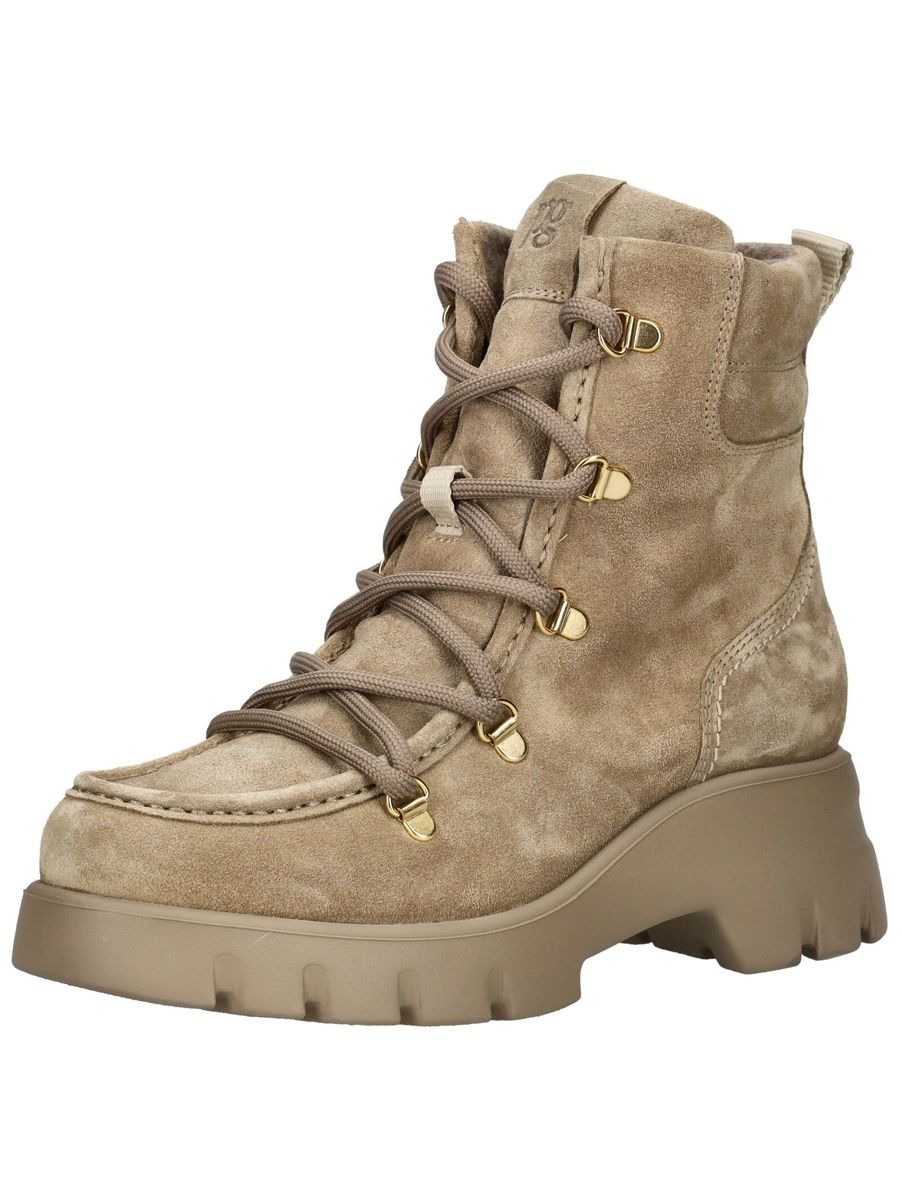 Veloursleder-Schnürstiefeletten mit Plateausohle
