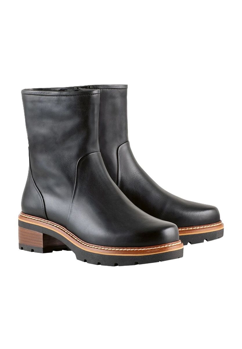 Lederstiefeletten mit Kontrast-Blockabsatz