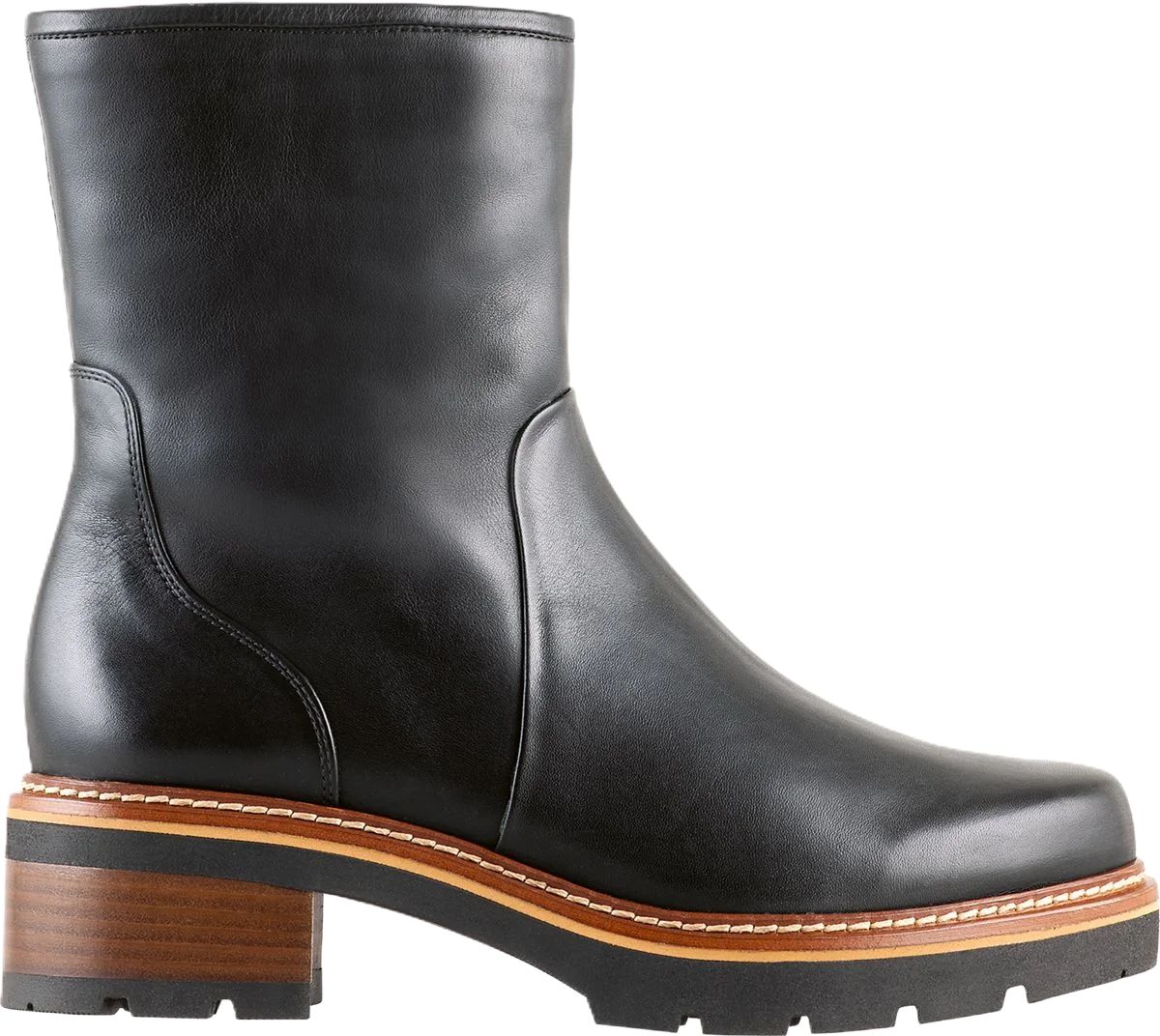 Lederstiefeletten mit Kontrast-Blockabsatz
