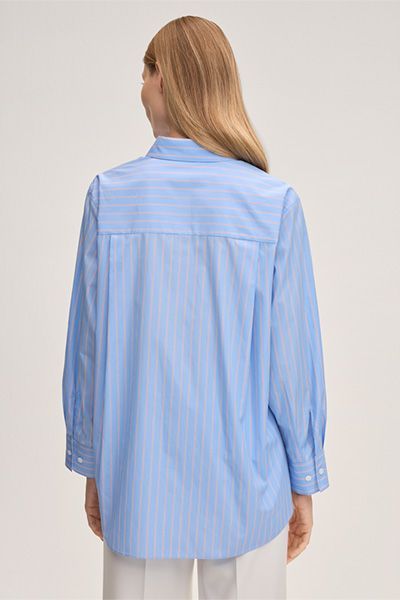 Gestreifte Baumwollbluse mit Roll-up-Ärmeln
