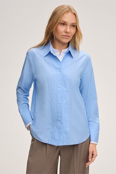 Baumwoll-Popeline-Hemdbluse mit Doppelmanschetten