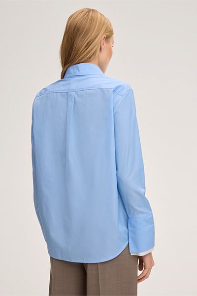 Baumwoll-Popeline-Hemdbluse mit Doppelmanschetten