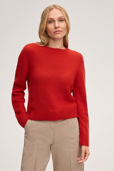 Strukturierter Kaschmirpullover mit Rundhalsausschnitt