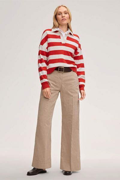 Gestreifter Oversize-Polo-Pullover aus Merinowolle