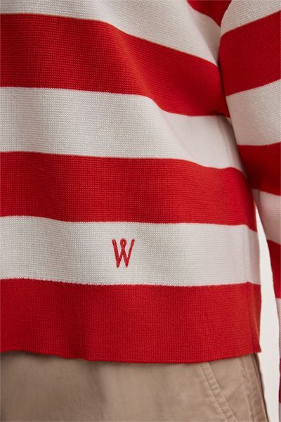 Gestreifter Oversize-Polo-Pullover aus Merinowolle