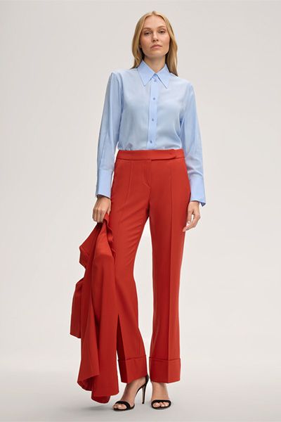 Schurwoll-Stretch-Hose mit breitem Umschlag
