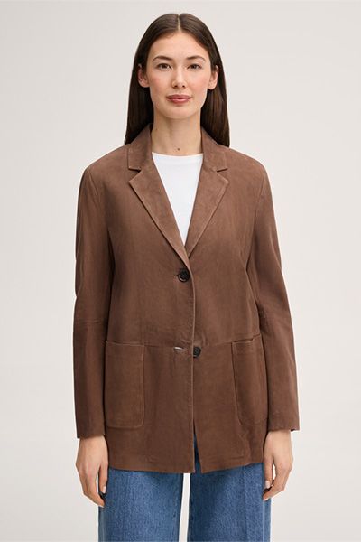Klassischer Velourslederblazer mit Taschen
