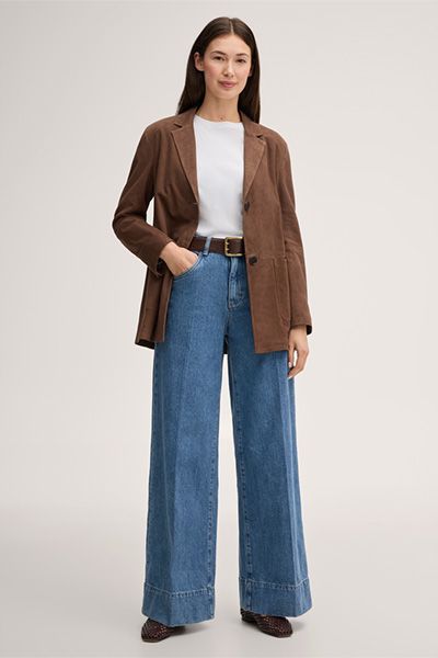 Klassischer Velourslederblazer mit Taschen