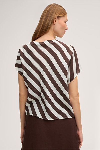 Drapierte gestreifte Viskose-Leinen-Bluse