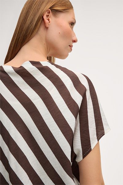 Drapierte gestreifte Viskose-Leinen-Bluse