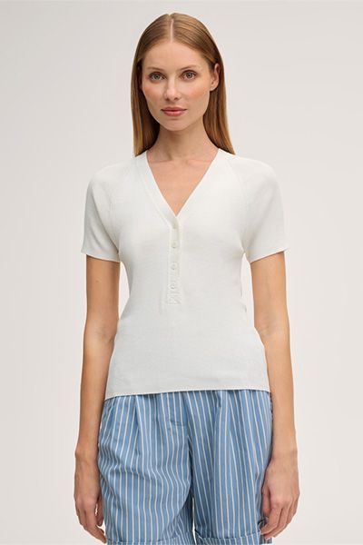 Fein geripptes Strick-Henley-Shirt
