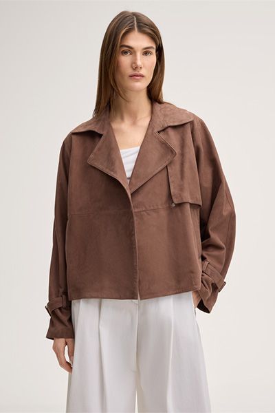 Luxuriöse Lammveloursjacke im Trench-Stil