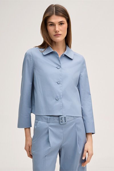 Kurzer Baumwollstretch-Blazer mit Umlegekragen