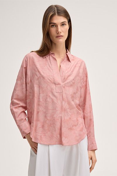 Florale Viskose-Seiden-Bluse mit Ballonärmeln