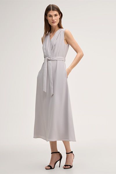 Ärmelloses Midi-Wickelkleid aus Crêpe