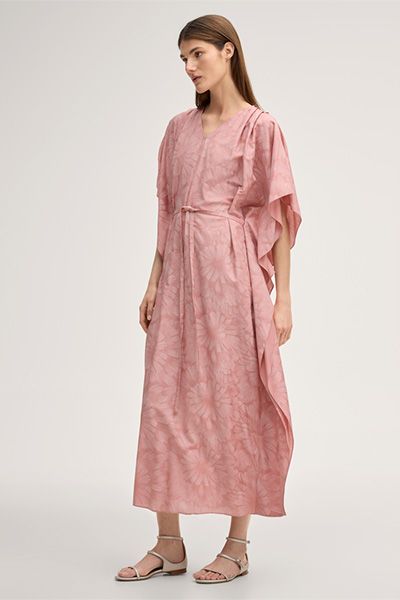Kaftankleid aus Seidenmix mit Blumenprint