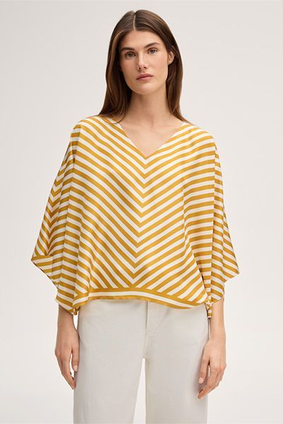 Fließende gestreifte Seiden-Poncho-Bluse