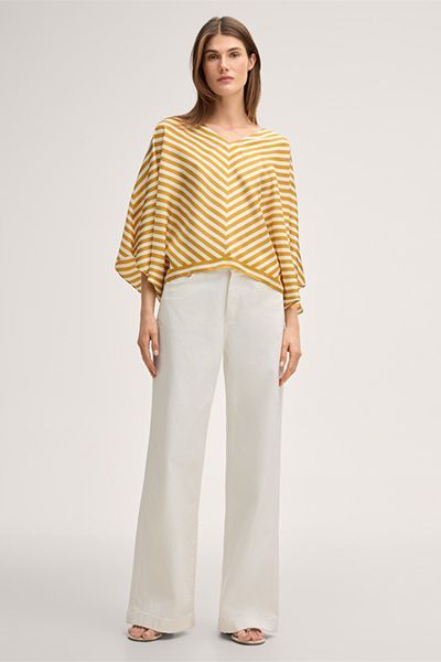 Fließende gestreifte Seiden-Poncho-Bluse