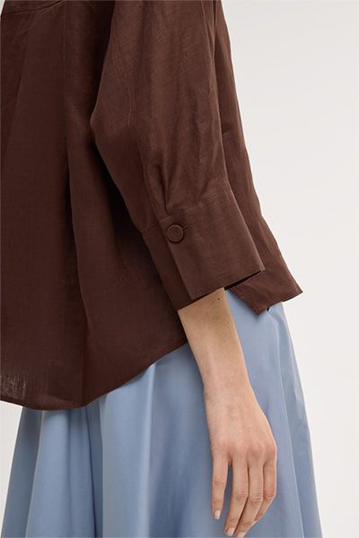 Leinen-Hemdbluse mit Quetschfalte