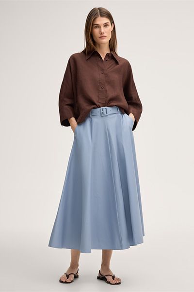 Leinen-Hemdbluse mit Quetschfalte