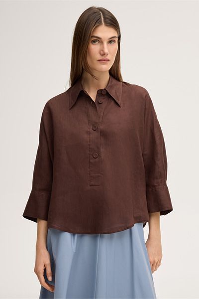 Leinen-Hemdbluse mit Quetschfalte