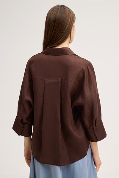 Leinen-Hemdbluse mit Quetschfalte