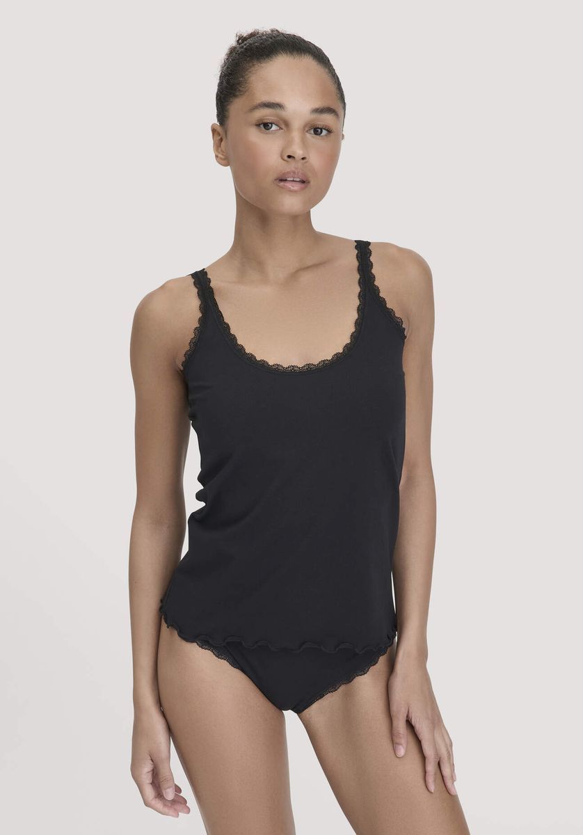 Bio-Baumwolle Tanktop mit Spitzenbesatz
