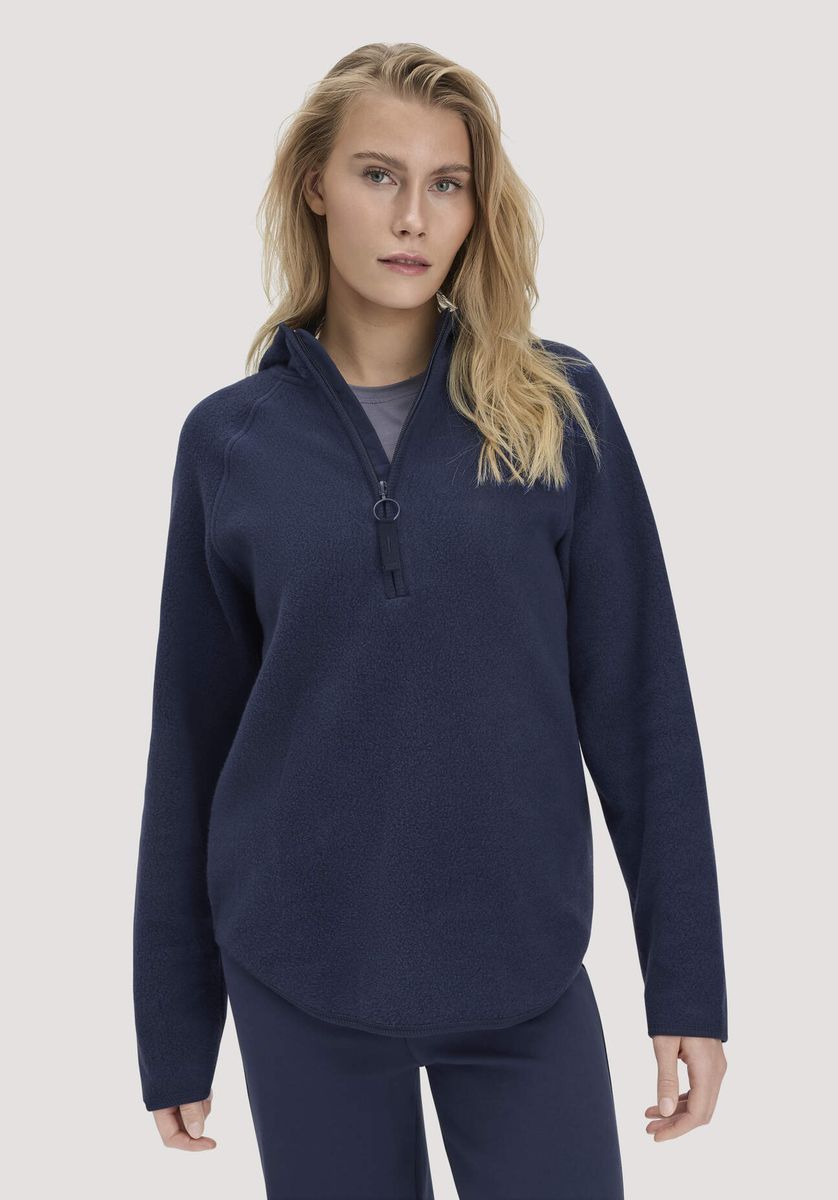 Bio-Baumwolle Fleece-Hoodie mit Halbreißverschluss
