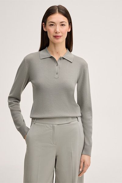 Luxuriöses Langarm-Polo aus Woll-Seide