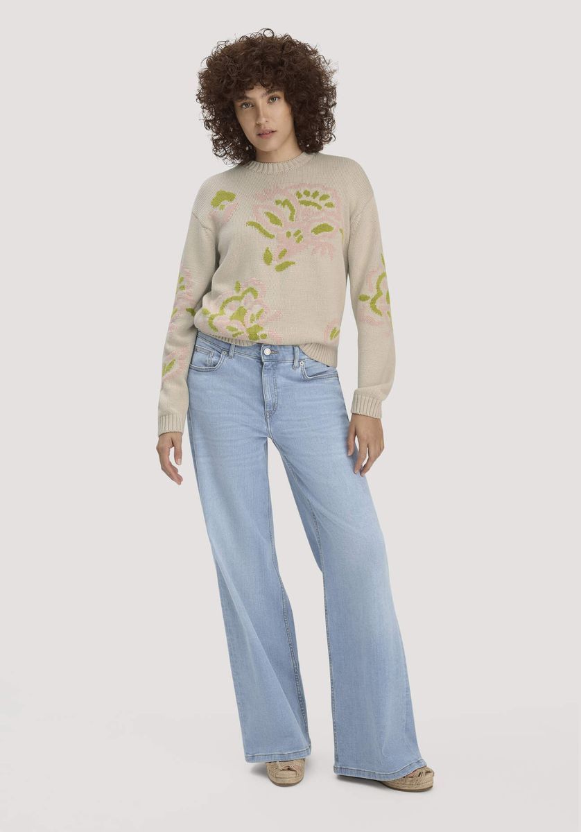 Baumwollstrickpullover mit floralem Jacquard-Muster
